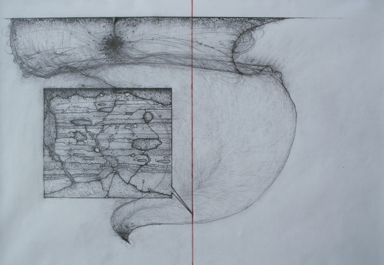 A magnified CALL OUT Representing a Stratigraphic Sum of ALL Human Existence- emerging from a bowed one hundred trillion year span from the Beginning to the End of Time- illustrating Big Bang to Heat/Cold Death along with a True Vacuum Metastability Disaster eradicating the gradient to sustain information.